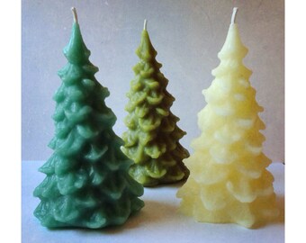 Three Large Christmas Tree Candles, Beeswax Candle, Ornaments, Pine Tree Candle, Holiday Decor, Christmas Candle, Red and Green Trees