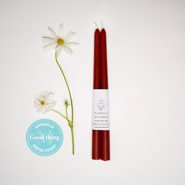 Beeswax Taper Candles - 12 Inch - Autumn Colors - One Pair - Handmade in USA