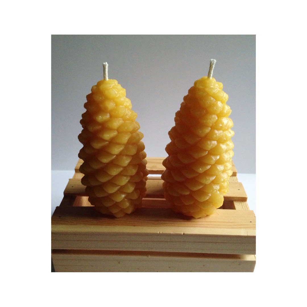 Beeswax Pine Cone Candles (set of 2): Natural Yellow Holiday Decor - Etsy