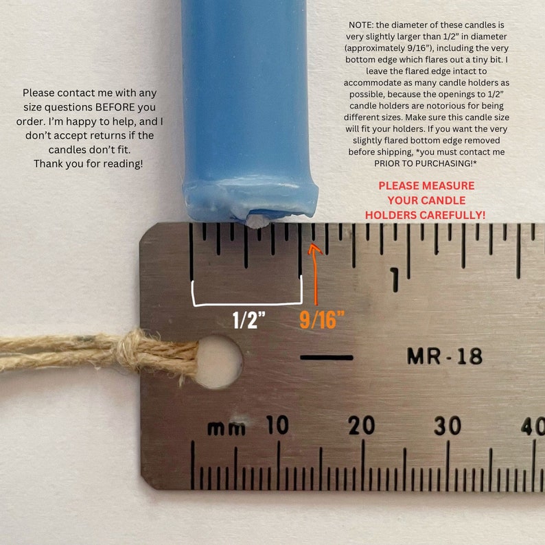 12" Tall Skinny Candles - Thin Beeswax Tapers - Handmade Slim Tapers - One Pair - Thumbnail 2