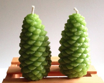 Two Pinecone Candles, Beeswax, Set of Two Light Green Pinecones, Fall Decor, Autumn Candles