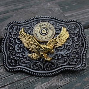 Silver Metal Eagle Belt Buckle with 12/20 gauge shotgun shell, Father&#39;s Day Gift, Hunting , Patriotism, Christmas gift , Bullet Mens Jewelry