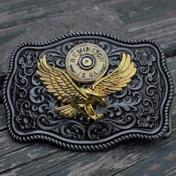 Silver Metal Eagle Belt Buckle with 12/20 gauge shotgun shell, Father's Day Gift, Hunting , Patriotism, Christmas gift , Bullet Mens Jewelry