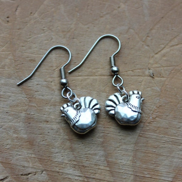 Chicken Charm Earrings , Lightweight Dangly Charm Earrings , Chook Chick Keeper , Personalized Jewelry