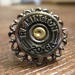 20 gauge/12 gauge Filigree Silver Shotgun Shell Ring, Upcycled Ammo