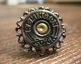 20 gauge/12 gauge Filigree Silver Shotgun Shell Ring, Upcycled Ammo