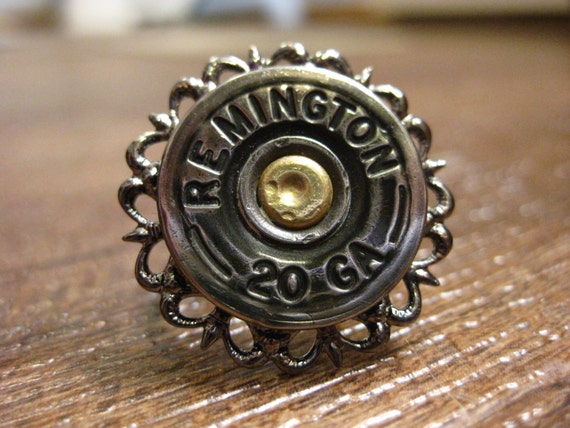 20 Gauge 12 Gauge Filigree Silver Shotgun Shell Ring Upcycled