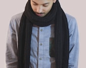 Gift for him Men's Black Crochet Fringe Scarf Long Classy  Crochet handmade stylish trendy scarf Miyuki Crochet Montreal