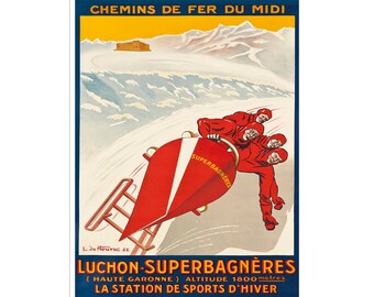 Vintage 1930 World Bobsleigh Championships Montreaux Poster A3//A2//A1 Print