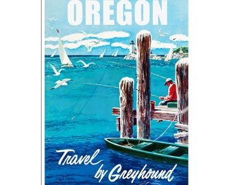 Oregon Travel Poster Coast Art Fishing Print (H1517)a