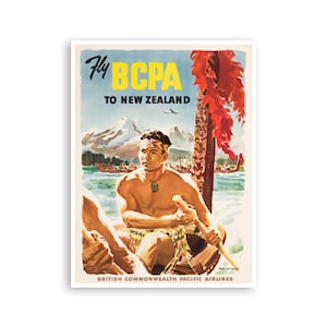 New Zealand Travel Poster Maori Art Bcpa Airlines Print (H1333)a