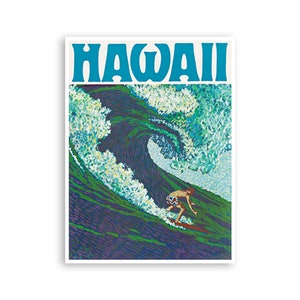 Hawaii Surfing Poster Hawaiian Painting Travel Art Print (H1016)a