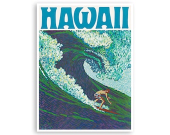Hawaii Surfing Poster Hawaiian Painting Travel Art Print (H1016)a