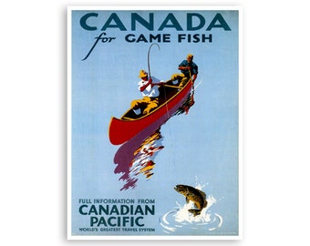 Canada Travel Poster Fishing Art Retro Decor Print (H206)