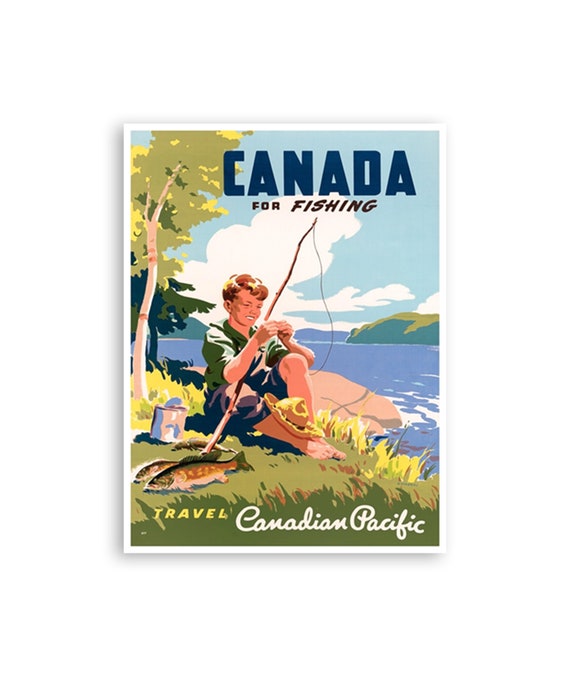Canada Fishing Art Travel Poster Angler's Retro Vintage Print H975 