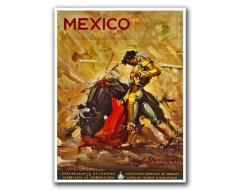 Mexico Travel Poster Wall Art Bullfighter Print Sports Mexican Decor (H130)