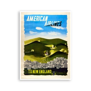 New England Print American Airlines Travel Poster Art  (H1262)a