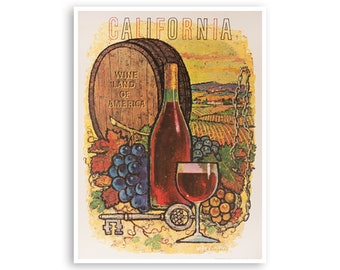 California Wine Art Travel Poster Vineyard Print (H1177)