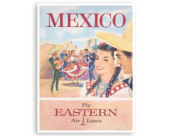 Mexico Print Vintage Travel Poster Mexican Fiesta Art Print (H1036)