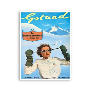Gstaad Travel Art Switzerland Ski Poster Sports Retro Decor Vintage Print (H811)