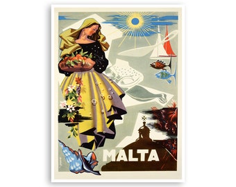 Vintage Malta Art Tourism Poster Retro Travel Print (H986)