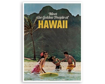 Hawaii Travel Poster Hawaiian Art Retro Surf Print (H916)a