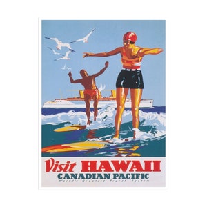 Hawaii Travel Poster Surfing Art Surfer Print (H722)a