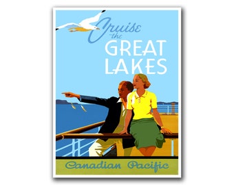 Great Lakes Travel Poster Cruise Ship Wall Art Vintage Print (H247)