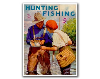 Mancave Decor Hunting Art Fishing Poster Vintage Print (H2)