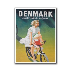 Denmark Travel Poster Vintage Biking Art Print (H120)
