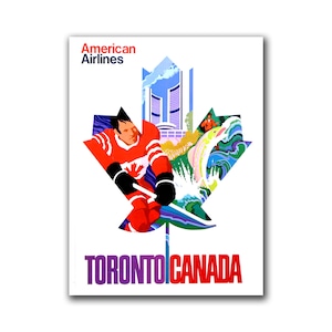 Póster de viaje a Toronto Impresión de hockey canadiense Arte de American Airlines (H272)a
