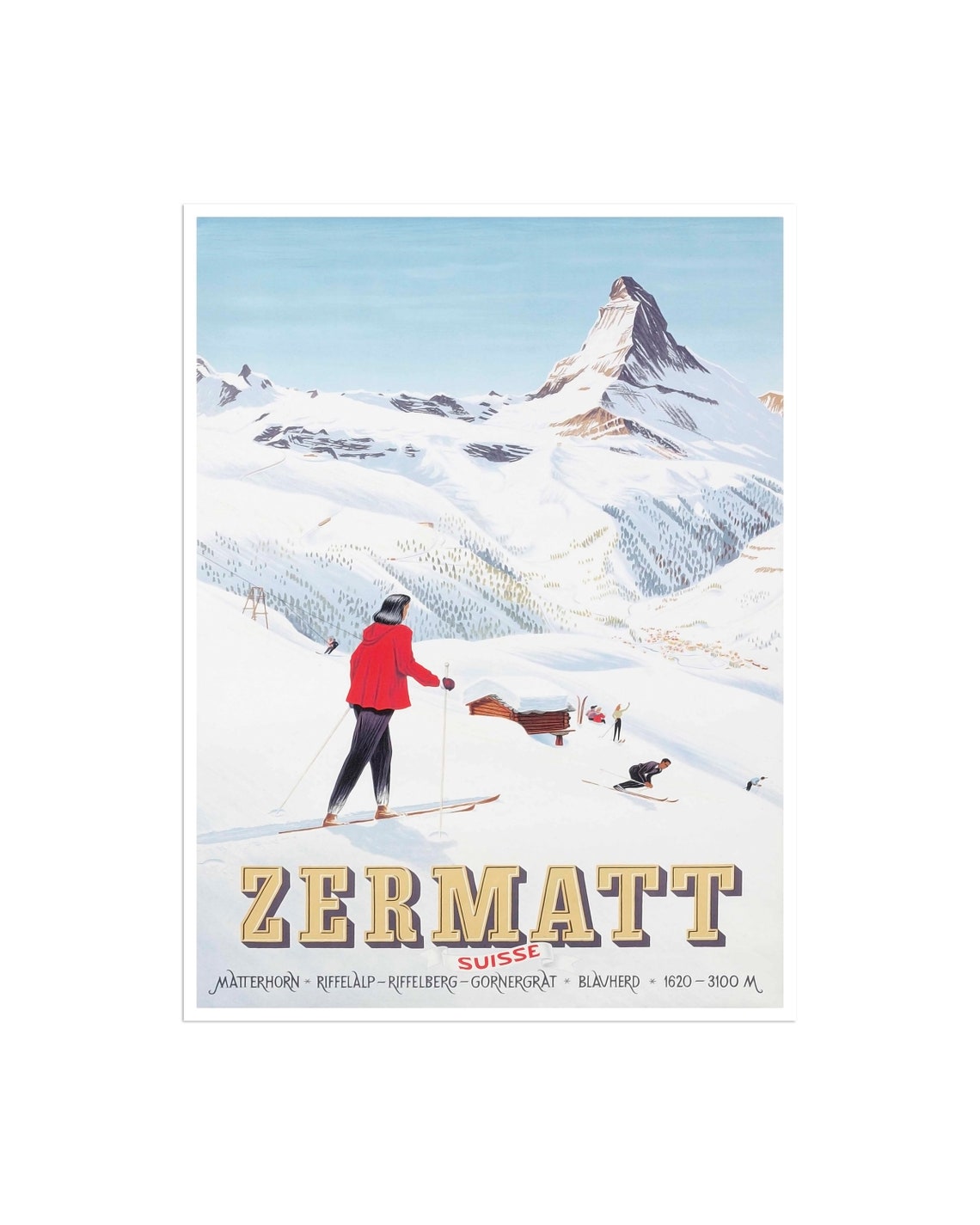 Zermatt Travel Poster Ski Art Switzerland Sports Home Decor Vintage ...