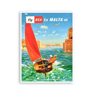 Poster turistico di Malta, stampa d'epoca di arte maltese (H1410)