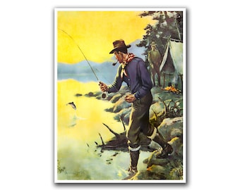 Fishing Art Vintage Sports Print Man Cave Poster (H50)
