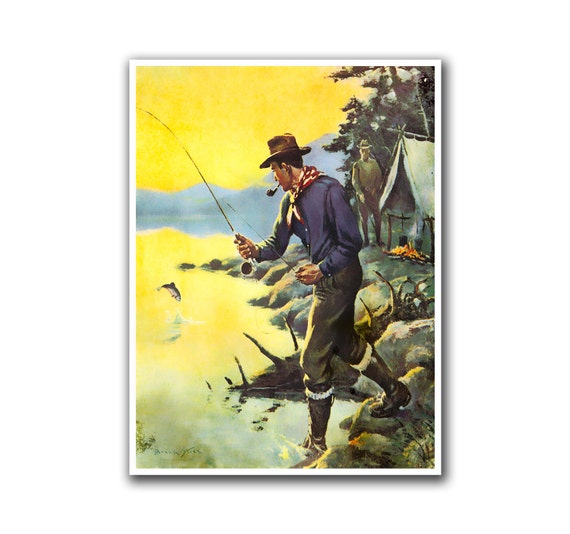 Fishing Art Vintage Sports Print Man Cave Poster (H50)