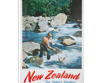 New Zealand Travel Poster Retro NZ Fishing Art Print (H1516)