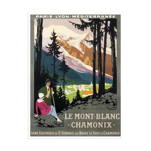 Mont Blanc Art Chamonix Travel Poster Italian Alps Print French Alps Sign (H623)a