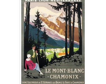 Mont Blanc Art Chamonix Travel Poster Italian Alps Print French Alps Sign (H623)a