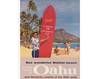 Retro Oahu Poster Hawaii Surfing Art Hawaiian Home Decor Sports Wall Art Print (H654)