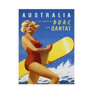 Australia Travel Poster Surfing Art Qantas Print (H659)a