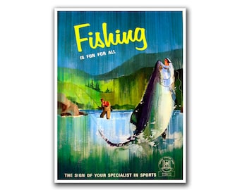 Fishing Art Vintage Sports Print Man Cave Poster (H25)