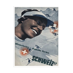 Switzerland Ski Poster Swiss Travel Art Skiing Print (H698)a