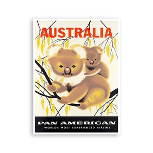 Australia Travel Poster Pan American Airlines Art Australian Print (H1354)a