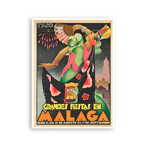 Malaga Spain Art Spanish Travel Poster Festival Art Vintage Print (H1421)