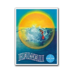 Hawaii Travel Poster Surfing Art Hawaiian Surfer Print (H81)a