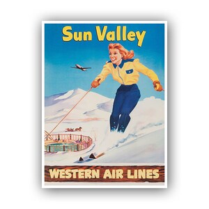 Sun Valley Print Idaho Art Western Airlines Travel Poster (H472)a
