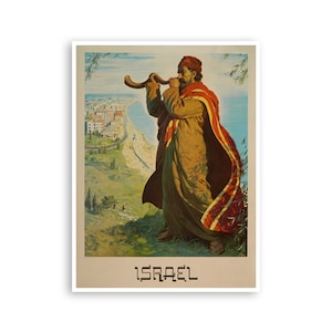Israel Art Shofar Horn Poster Israeli Print (H910)a