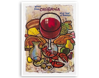 Wine Art California Travel Poster Vineyard Print (H1375)a