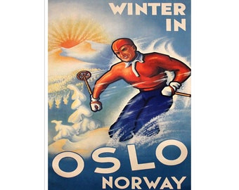 Oslo Norway Travel Poster Ski Art Man Cave Vintage Decor Retro Print (H592)