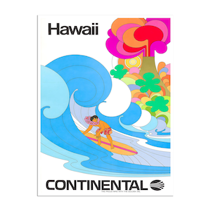 Hawaii Surfing Print Hawaiianische Kunst Continental Flugreisen Poster (H131)a
